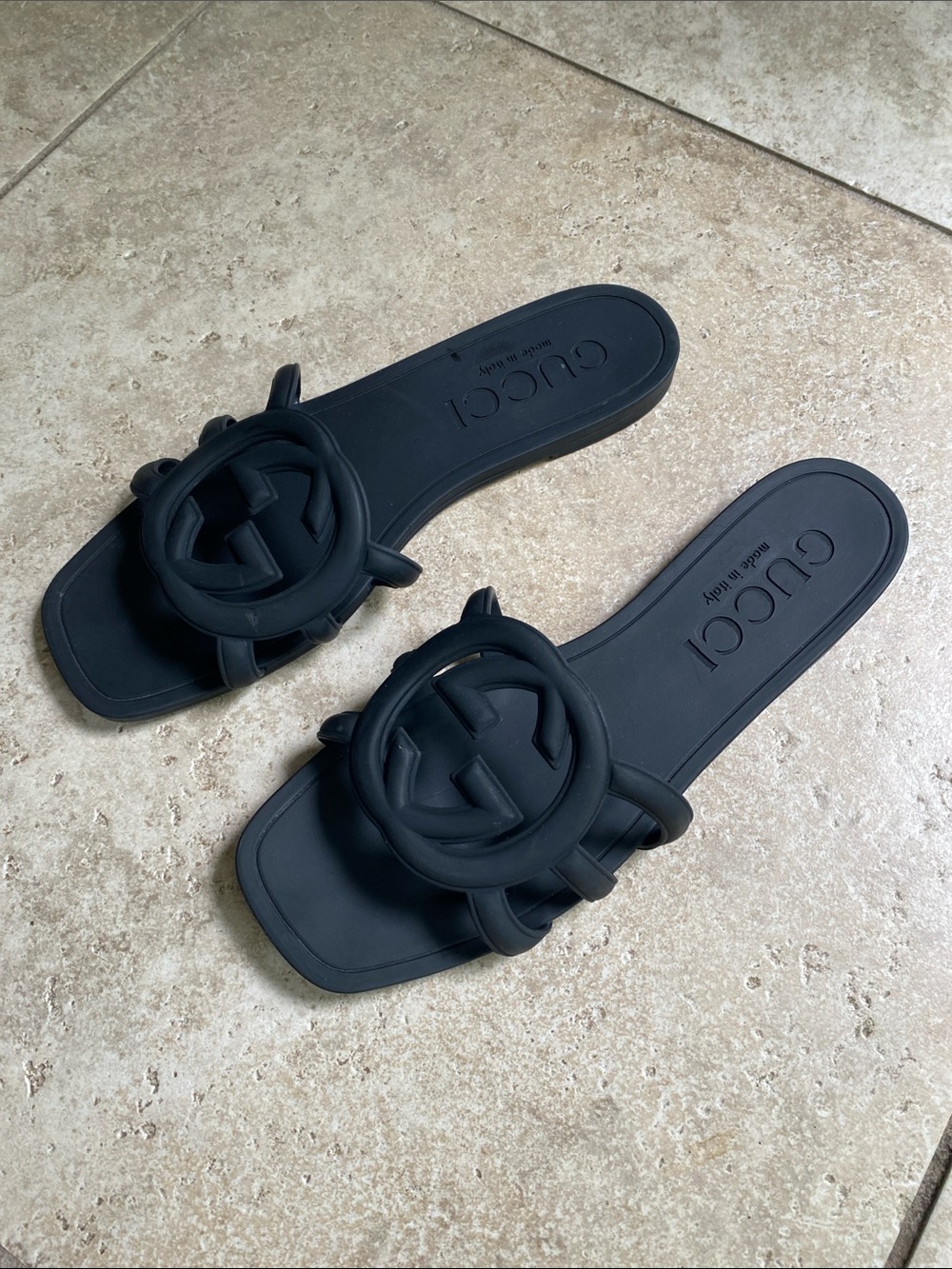 Gucci Matte Black GG Rubber Slide Sandals - Picture 7 of 16